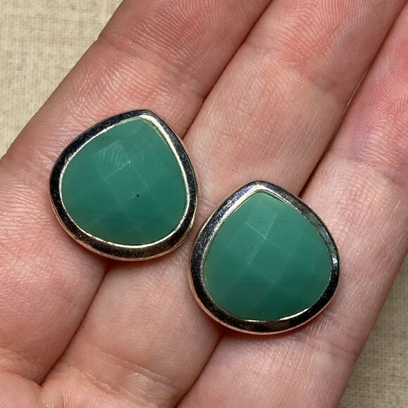 💛 Silver Tone Faux Aqua Chalcedony Earrings - Picture 4 of 4